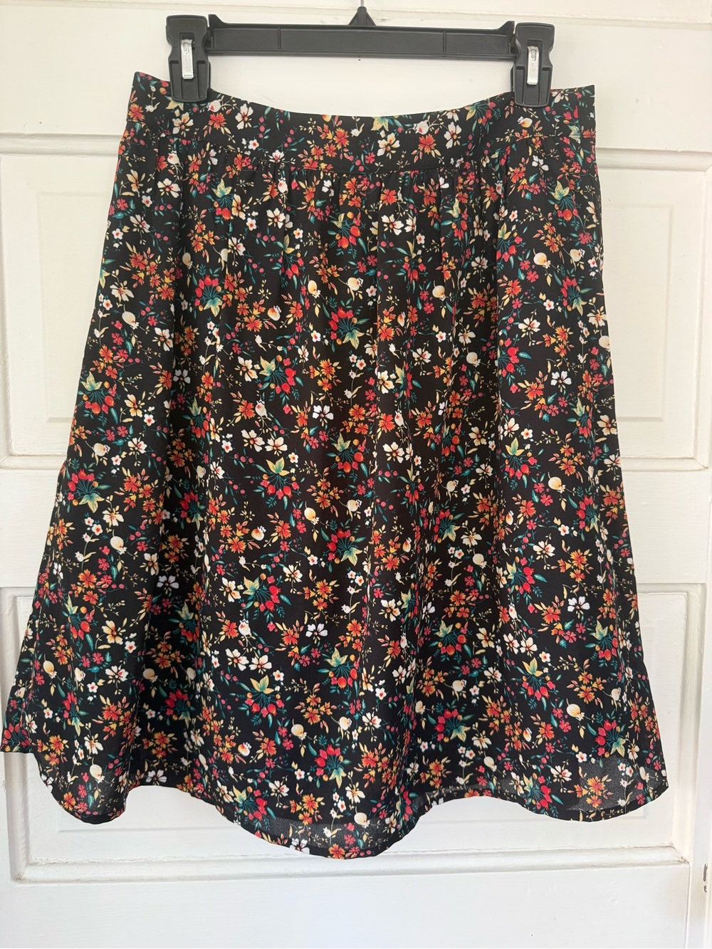 J. Crew Black A-Line Skirt with Multicolor Floral Print